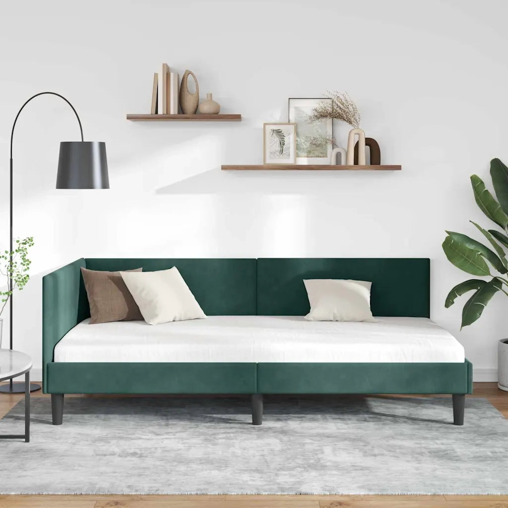 Cornice del letto ad angolo Verde Scuro 90 cm x 200 cm Velluto