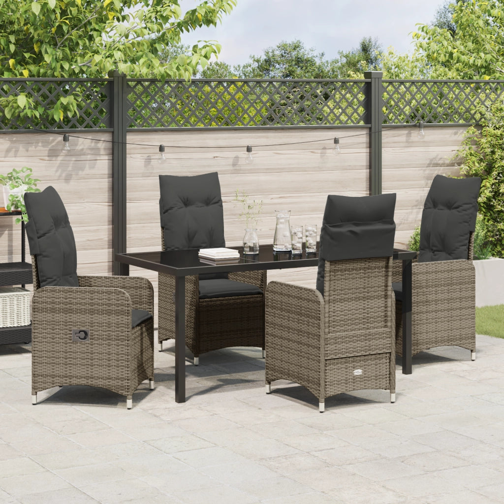 Set da Pranzo da Giardino 5 Pezzi con Cuscini Grigio Rattan Sintetico