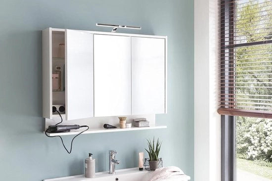 Specchio a muro in legno bianco 935 x 16 x 714 cm con pannello di appoggio