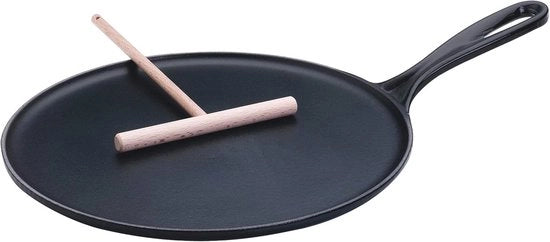 Piastra per crêpes in ghisa sostenibile 27 cm con manico ergonomico - Nera satinata