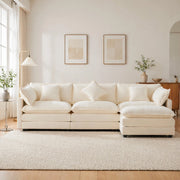 SOFA Angolare L 283x147x84 cm in ciniglia beige con pouf mobile