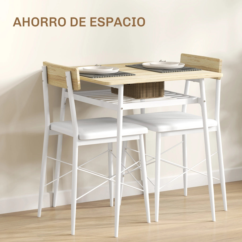 Tavolo da pranzo allungabile con sedie ¨C zephmum ¨C bianco, acciaio e rovere