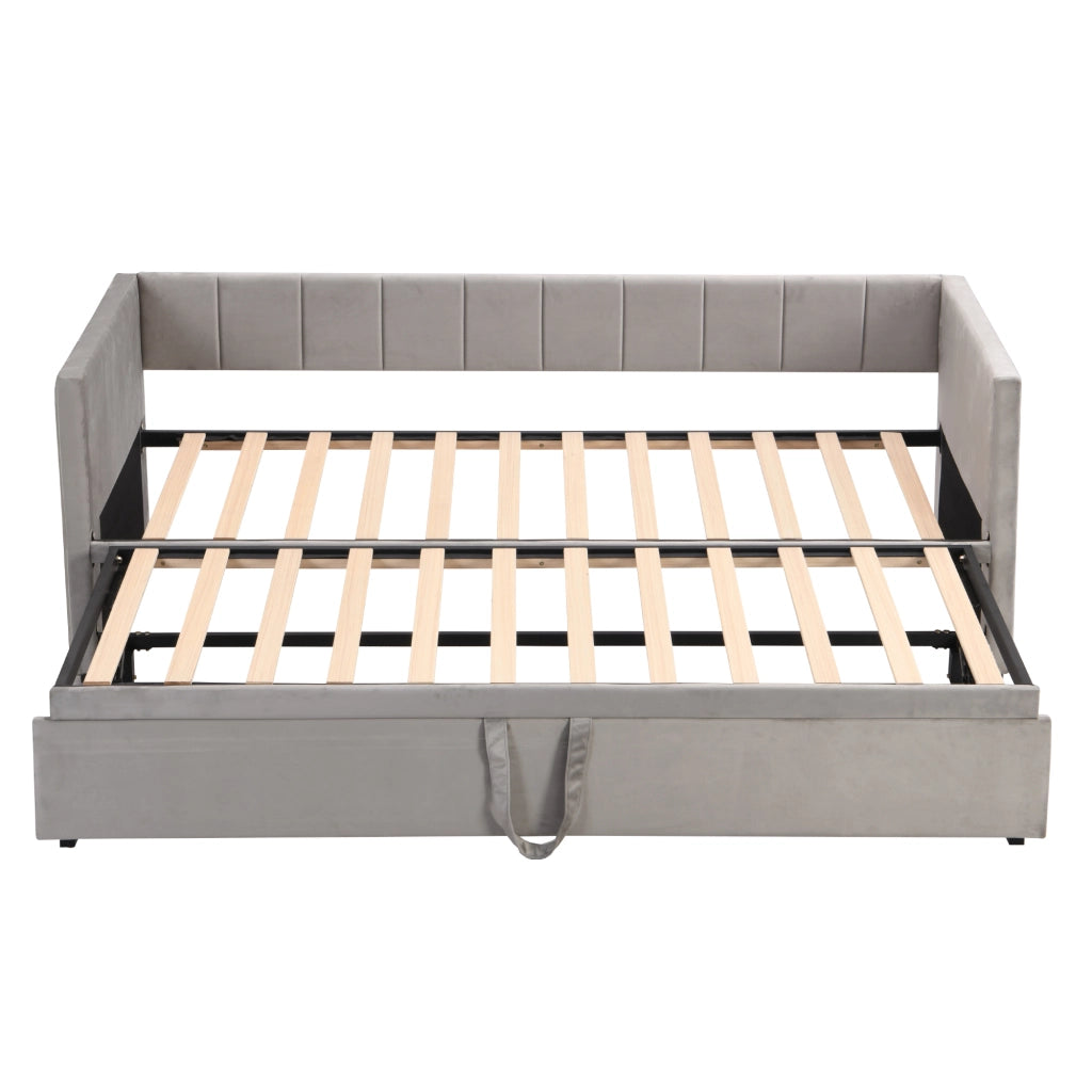 Letto estraibile imbottito 90 × 200 cm con secondo letto 180 × 200 cm, senza materasso, grigio