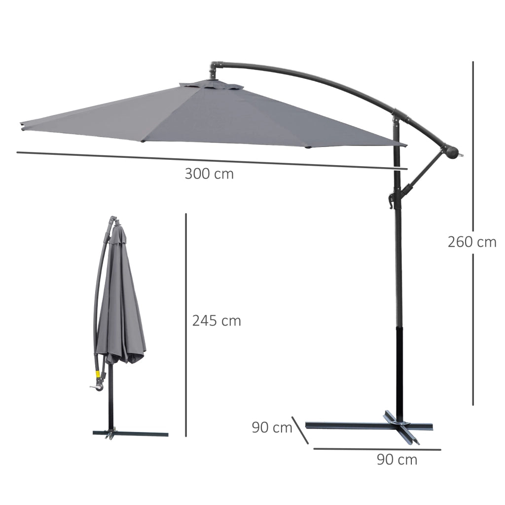 EasyComfort Ombrellone da Giardino 3x2.5 m a Braccio e Inclinabile con Manovella, in Acciaio e Poliestere Grigio