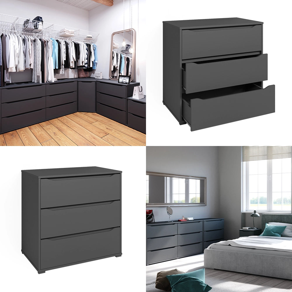 Vicco Cassettiera per camera da letto Antracite 48 x 77.6 cm con 3 cassetti