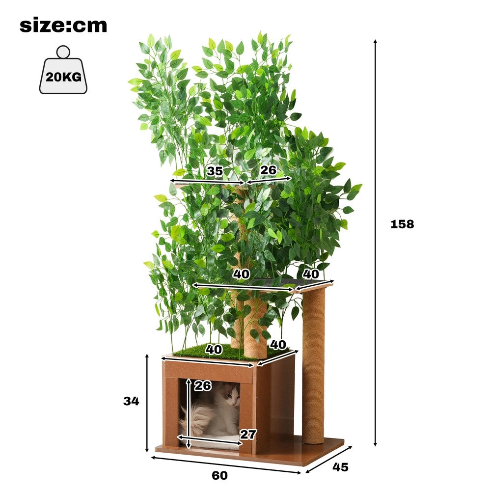 Albero tiragraffi per gatti - Zephmum- 158 cm, 3 piattaforme, fori per gatti, materiale resistente