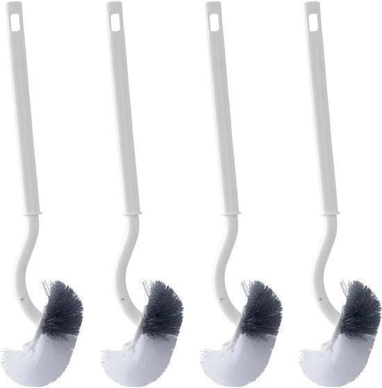 Set di spazzole per il bagno a 4 pezzi, design curvo, spazzola angolata per la pulizia profonda, lunga asta in plastica e setole flessibili