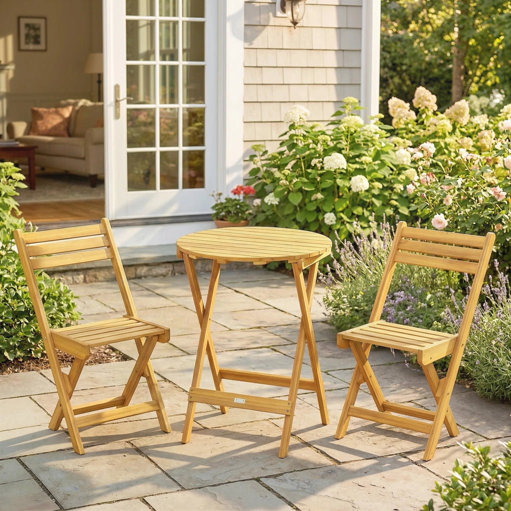 Set Bistrot Tavolo Rotondo Pieghevole 60cm Legno Acacia 2 Sedie ¨C Xylo ¨C Naturale