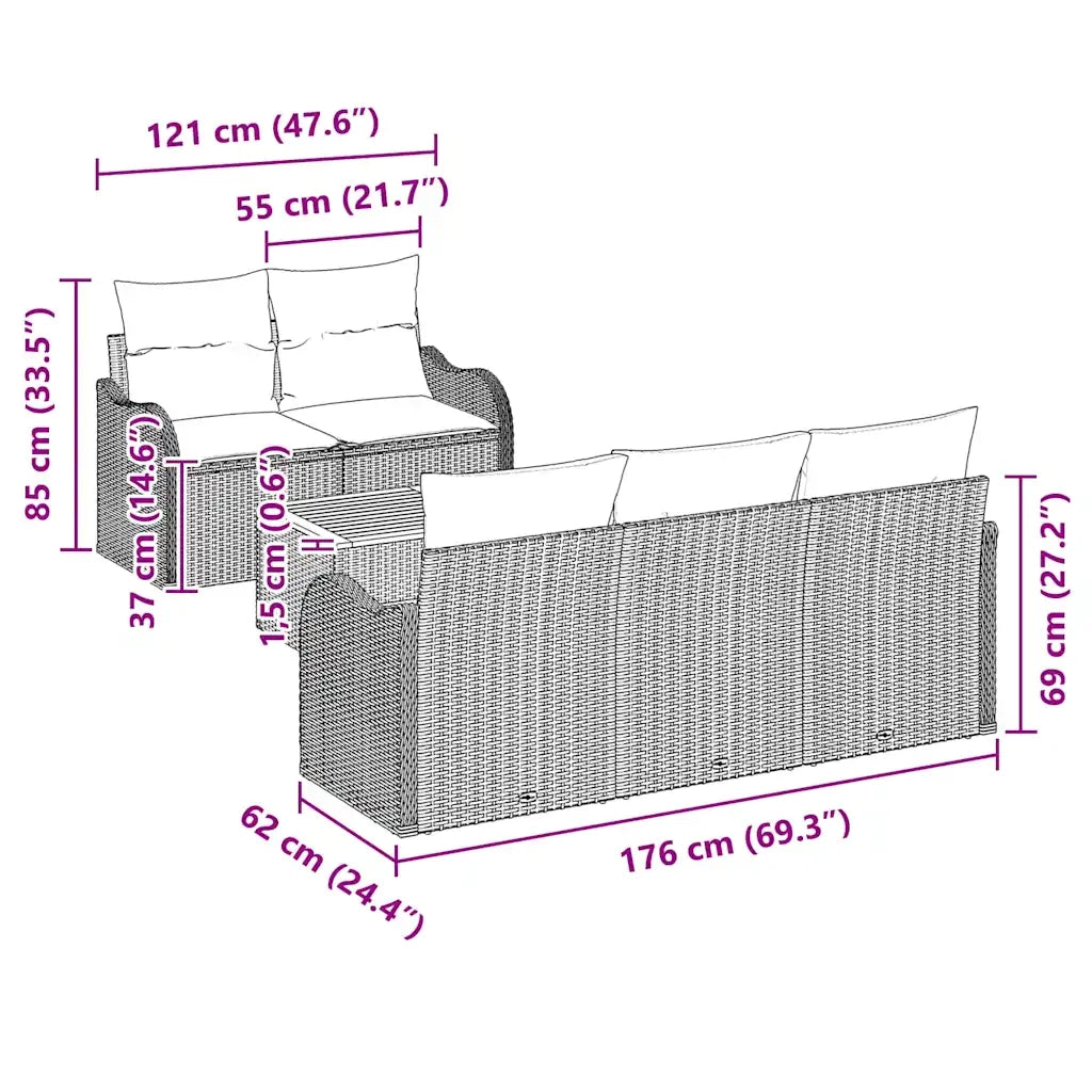 Set Divano da Giardino con cuscino 6 pcs Nero polyrattan 3347390