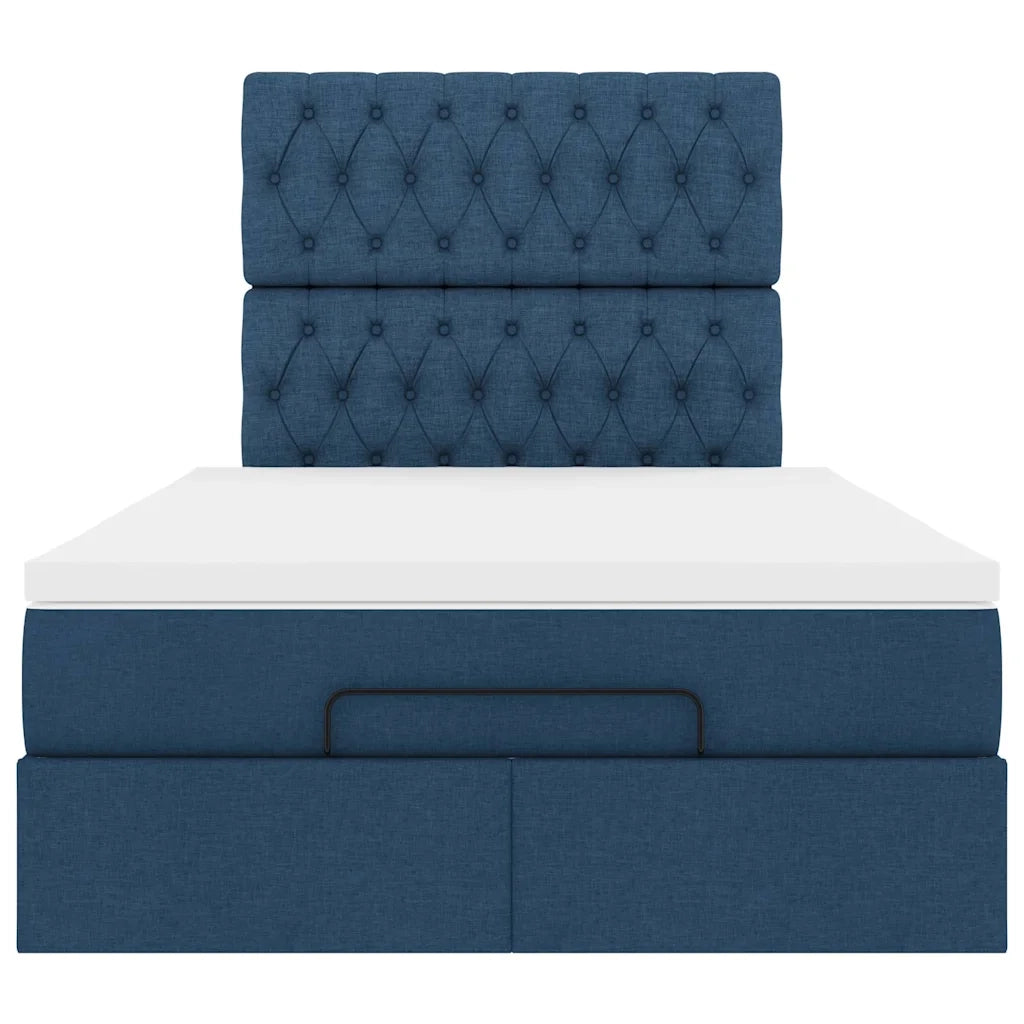 Struttura Letto Pouf con Materasso Blu 120x200 cm in Tessuto 3314085