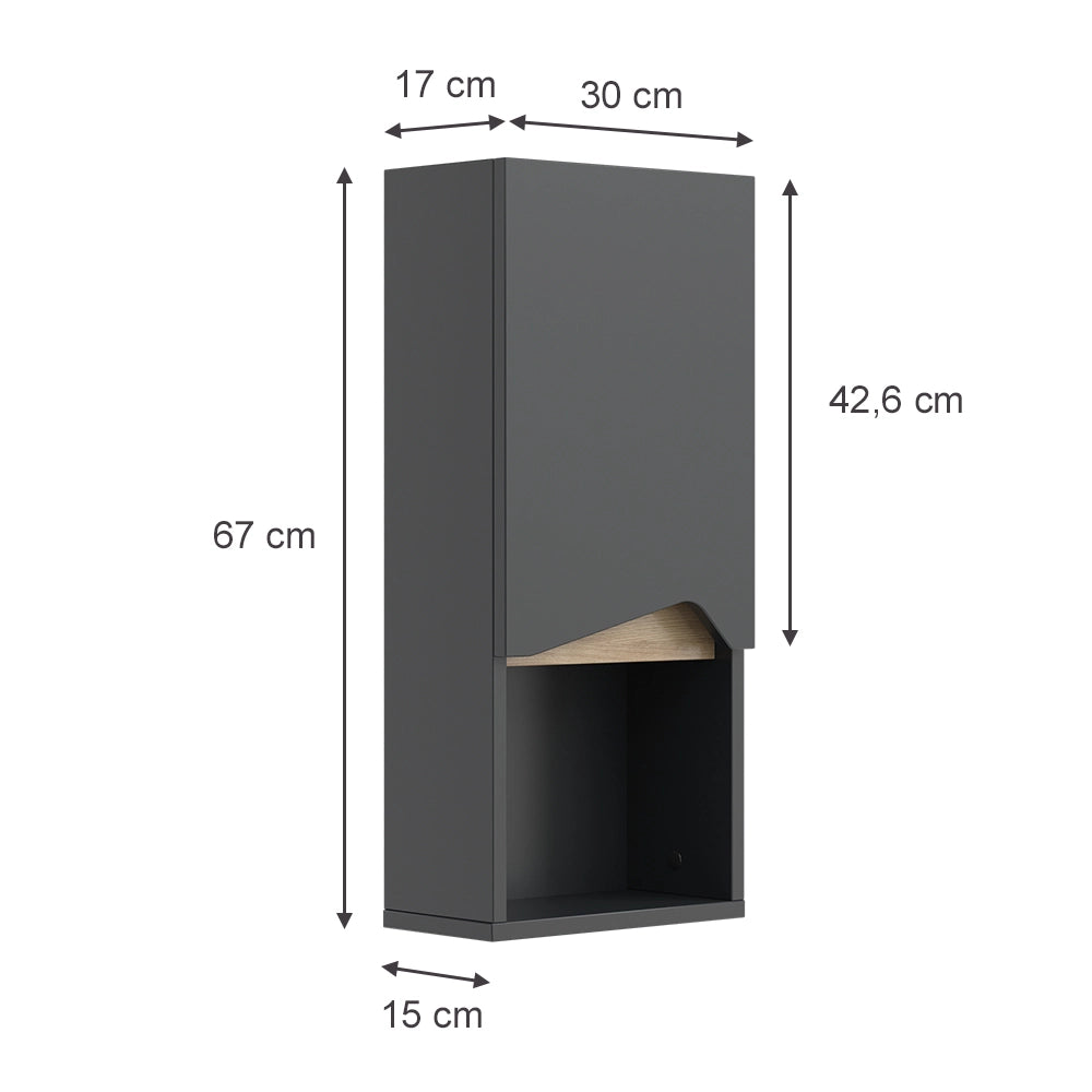 Vicco Mobile bagno Antracite 30 x 67 cm con porta e vano aperto