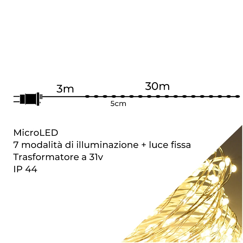 CATENA LUMINOSA DA ESTERNO CON 600 MICROLED GIALLI - ILLUMINAZIONE IDEALE PER FESTIVITA' ED EVENTI
