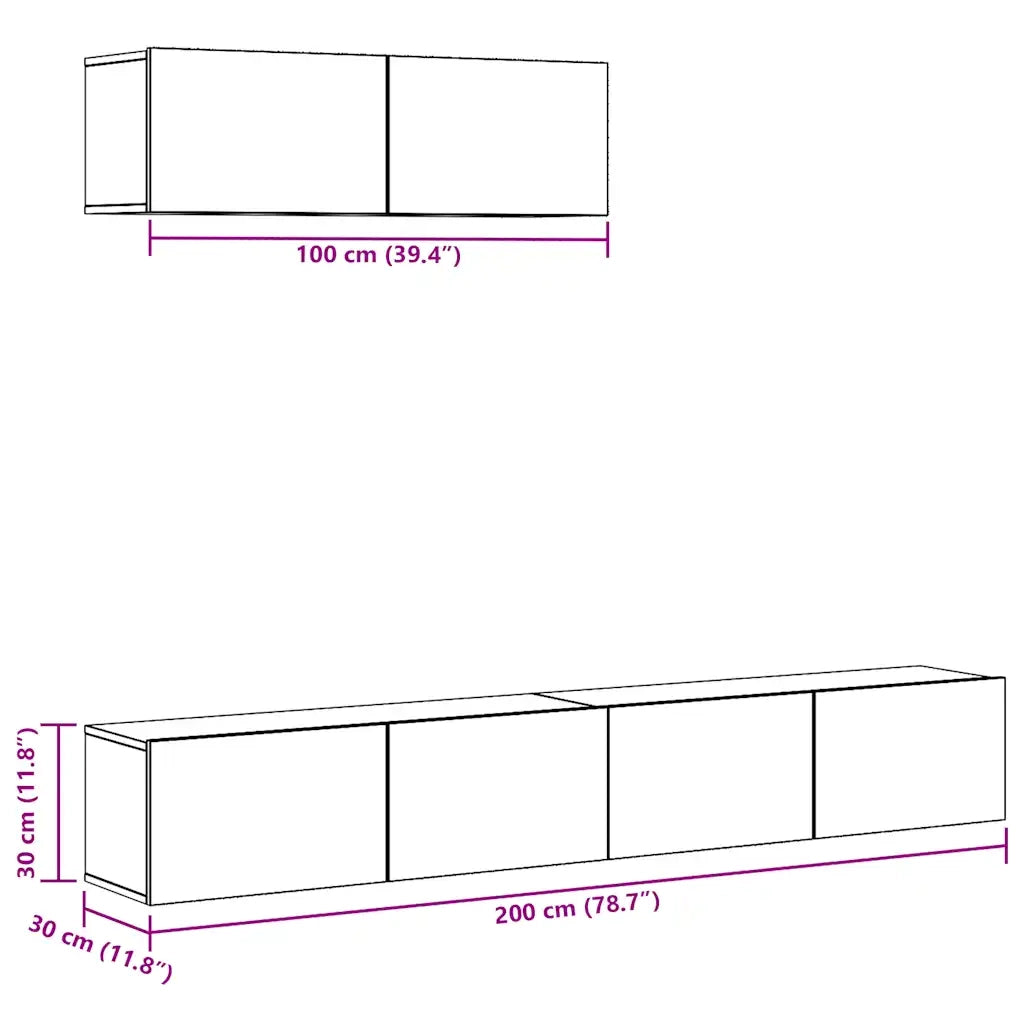 Set Mobile TV 3 pz Montato a Parete Rovere in Truciolato 3329206