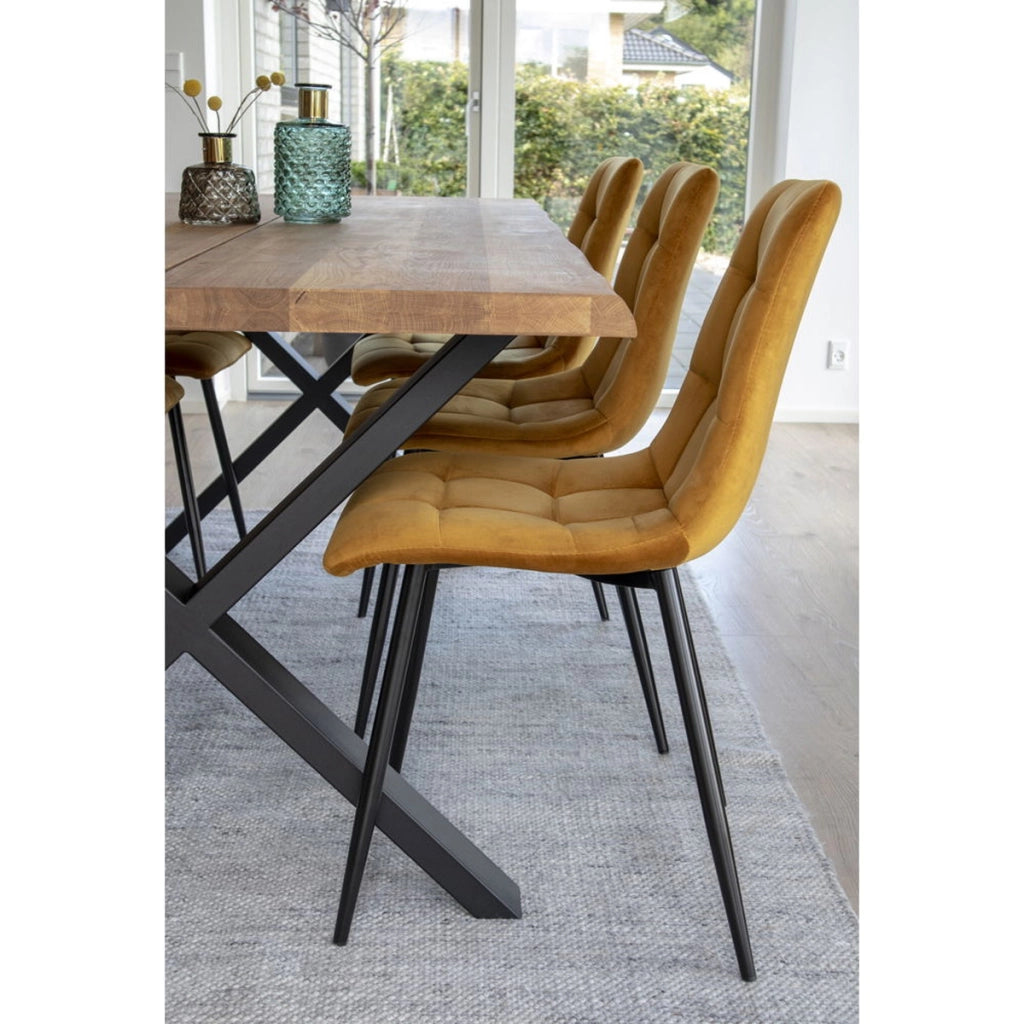 Set 2 sedie da pranzo Middelfart in velluto giallo senape con gambe nere