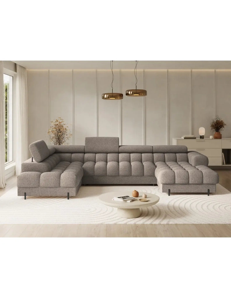 Divano panoramico convertibile Beige scuro angolo sinistro FERARIA 358x93x202cm
