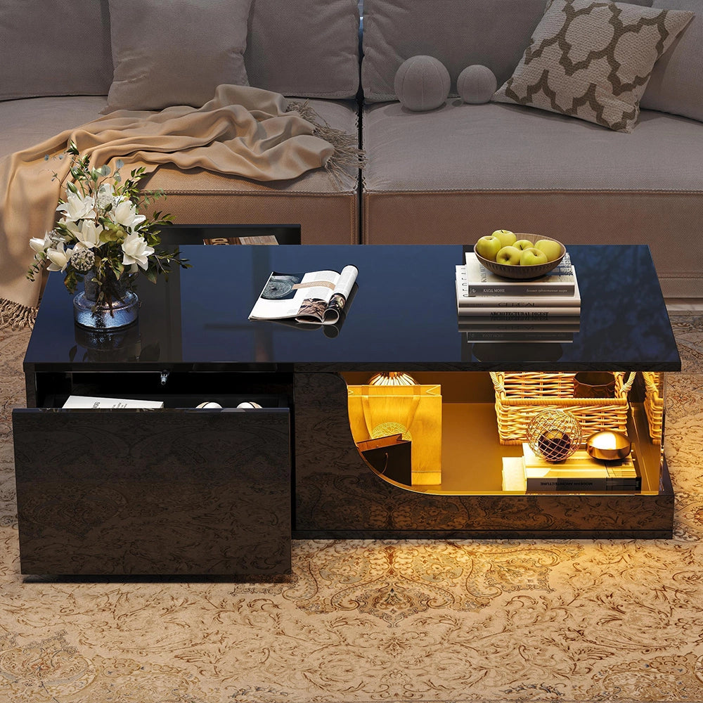 Tavolino design - Xylo - 100x50cm vetro temperato nero LED