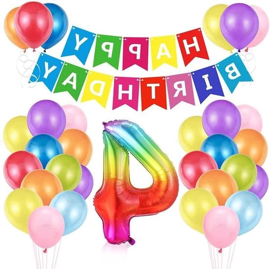 Decorazioni per la 4ª Festa d'Addio - Decorazioni per la Festa dei 4 anni - Ballooni Numerici 4 - Buon Compleanno - Ragazze e Bambini