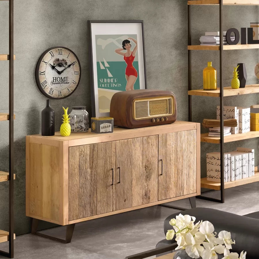 Madia credenza 3 ante industrial in legno massello 152x50x81 - Mobili 2G