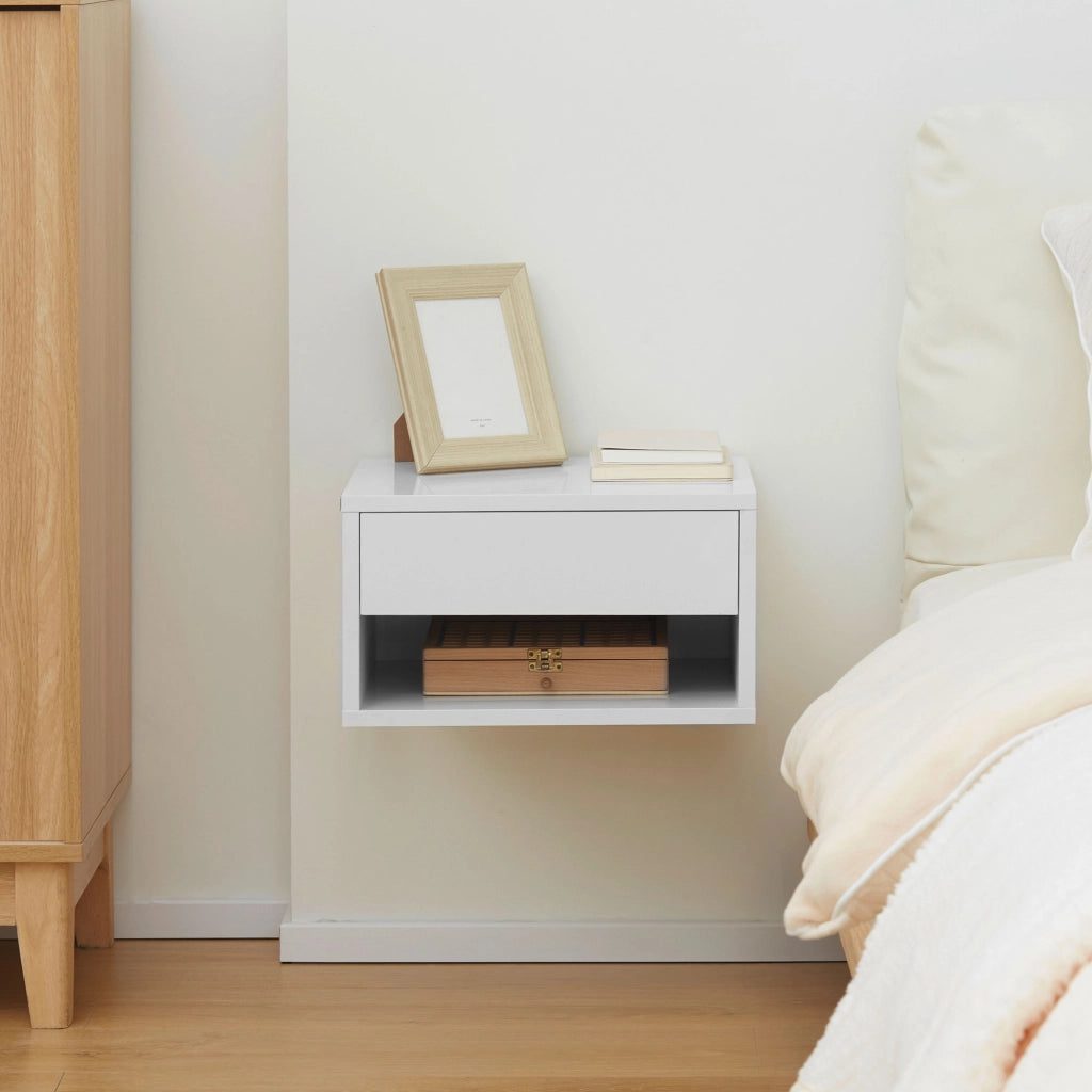 Comodini a Sospensione con Cassetto per Camera da Letto ¨C Zephmum ¨C 37x32x21 cm Bianco