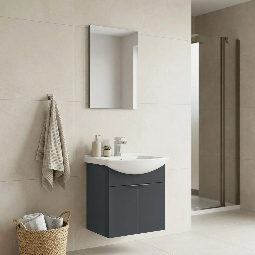 Set mobile lavabo con specchio (2 pezzi) "Purus 55" - 55 x 50 x 58 cm - Antracite opaco