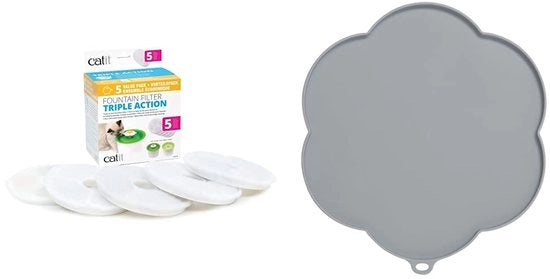 Filtro 3 in 1 per fontanella, 5-pack e gomma in forma di fiore, 30 cm, grigio, 1 pezzo (1-pack)