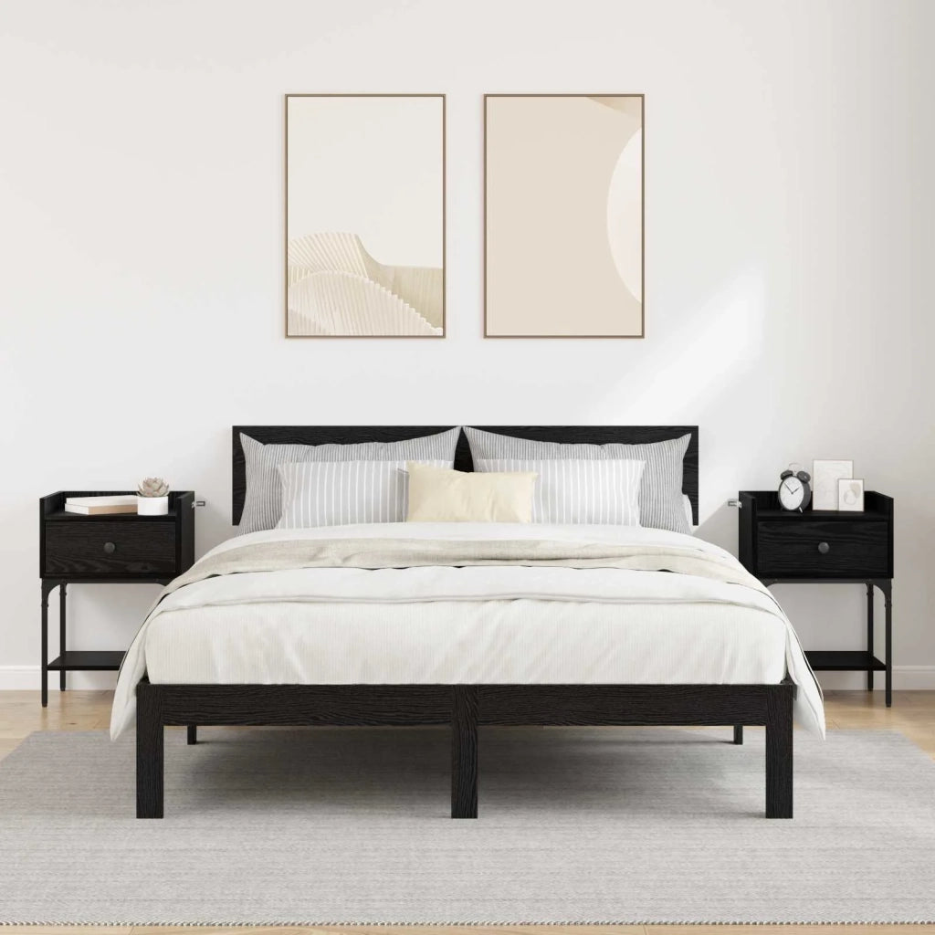 Comodino 2 pcs Rovere Nero 40 x 29 x 60 cm Legno multistrato