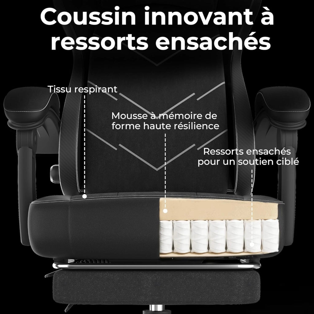 Sedia girevole per videogiochi con supporto lombare, poltrona ergonomica con molle + cuscino in schiuma ad alta densità, schienale reclinabile a 135°, altezza regolabile 10 cm, braccioli