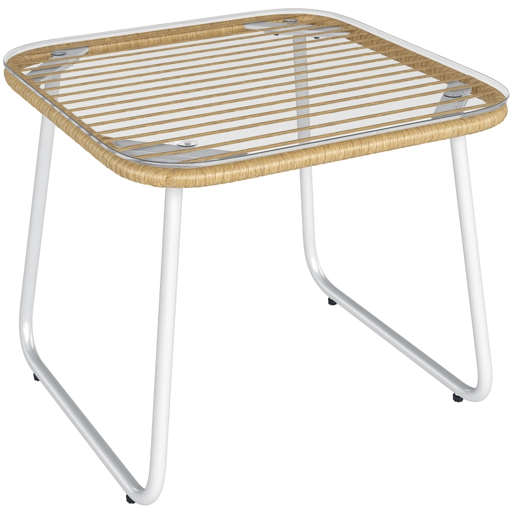 Tavolo da giardino in rattan sintetico con piano in vetro temperato ¨C zephmum ¨C 50x50x44 cm naturale