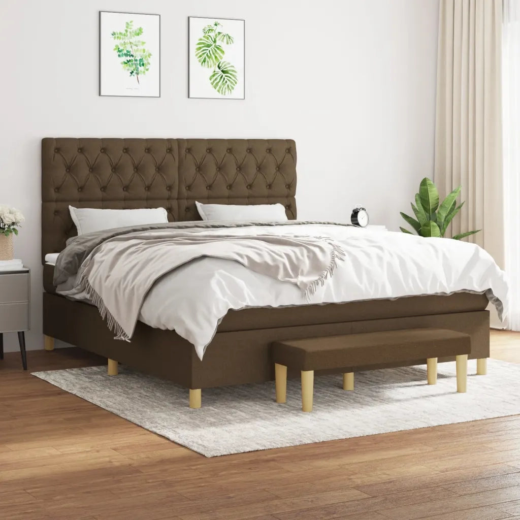 Giroletto a Molle con Materasso Marrone Scuro 160x200cm Tessuto