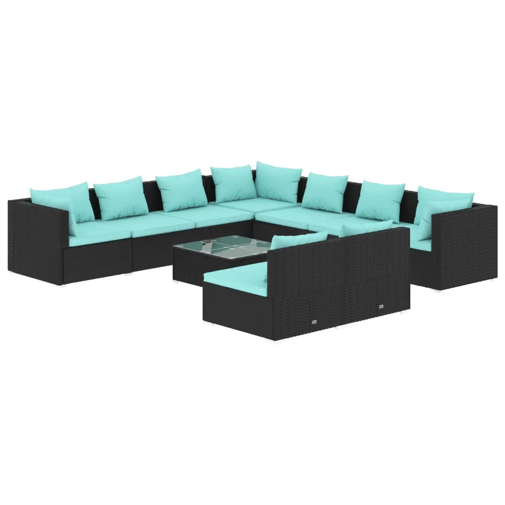Set Salotto da Giardino 10pz con Cuscini in Polyrattan Nero 3102425