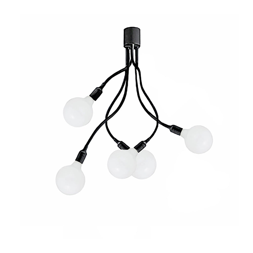 Plafoniera Industrial-Minimal-Nordico Bulbo Metallo Nero Acrilico 5 Luci E27