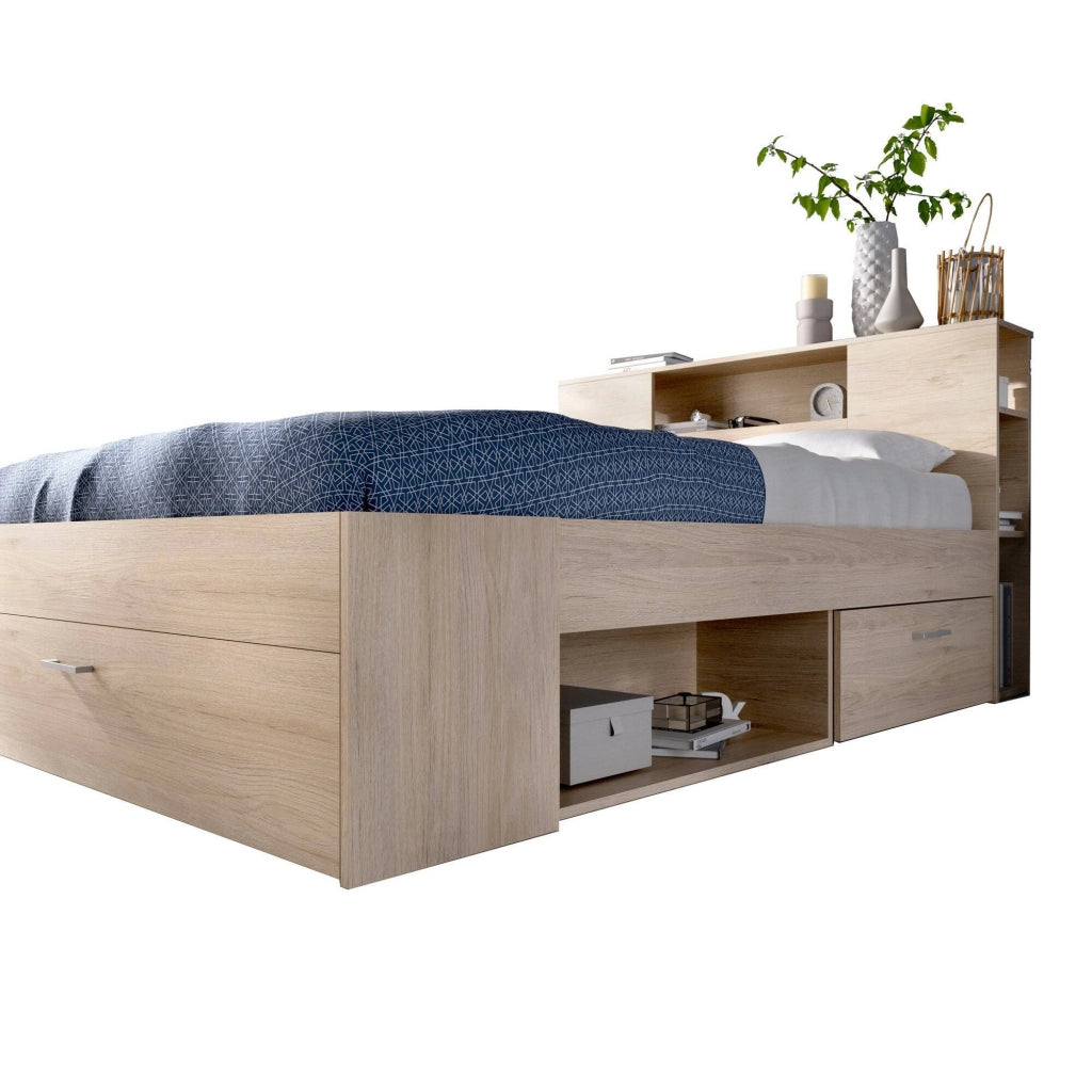 Letto alla francese Conching, Sommier per camera da letto, Giroletto per stanza, Struttura porta materasso, 150x219 h95 cm, Rovere