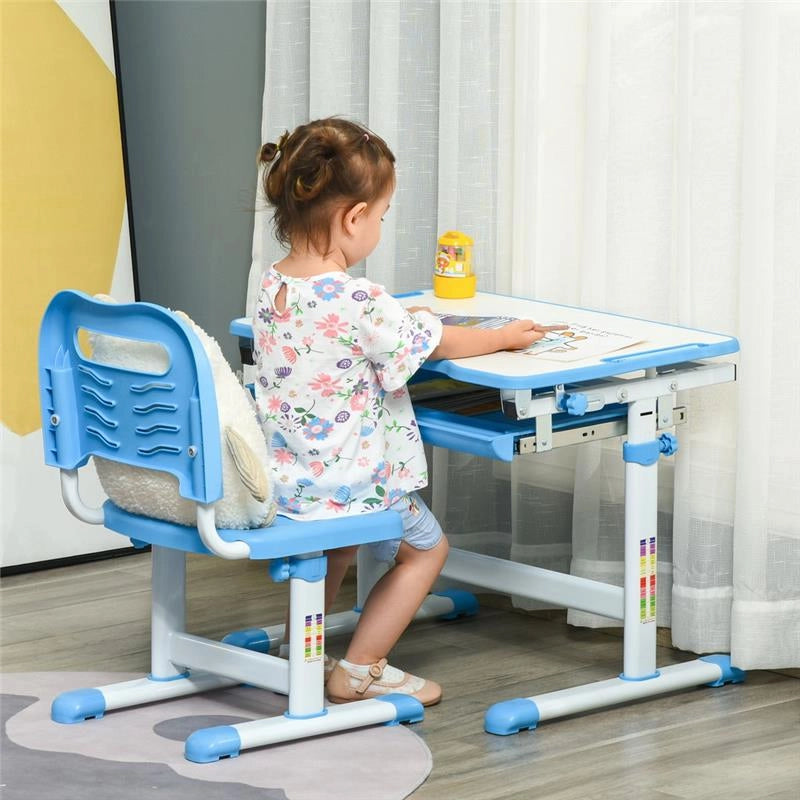 BANCO SCUOLA CON SEDIA BAMBINI 6-12 ANNI ALTEZZA E INCLINAZIONE REGOLABILE BLU