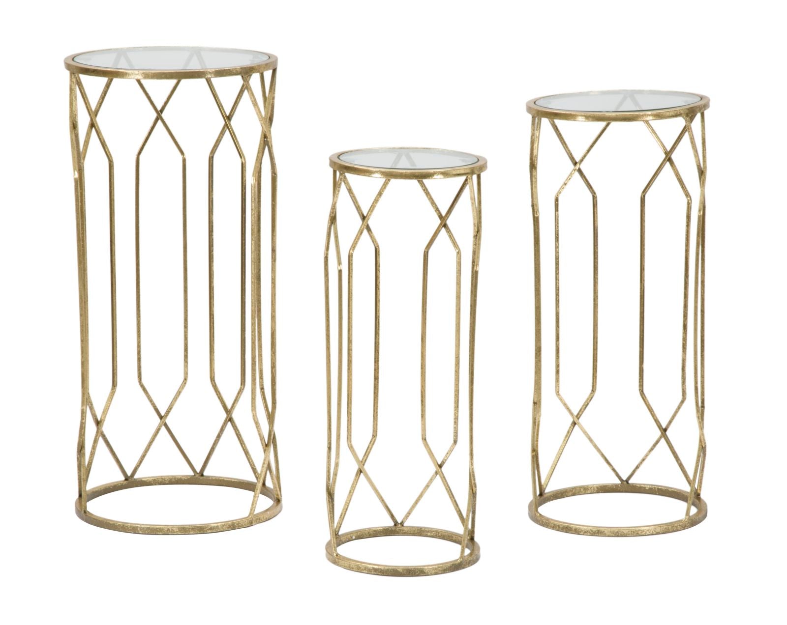 Porta Telefono Tunisi Tris Ø32x71-28x65-23x61 cm in Ferro e Vetro Oro