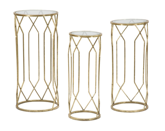 Porta Telefono Tunisi Tris Ø32x71-28x65-23x61 cm in Ferro e Vetro Oro