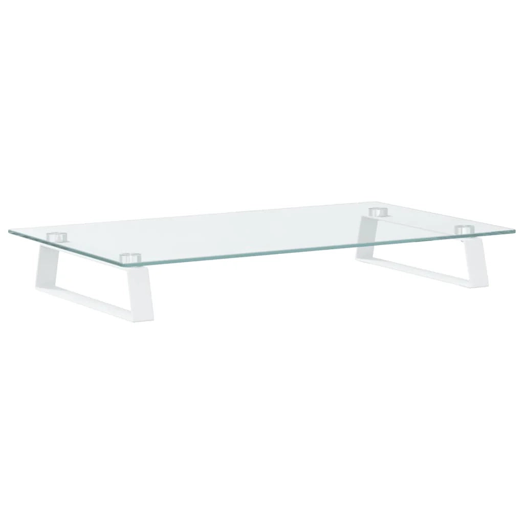 Supporto per monitor mobile da scrivania 60 x 35 x 8 cm vetro temperato e metallo bianco 02_0044898