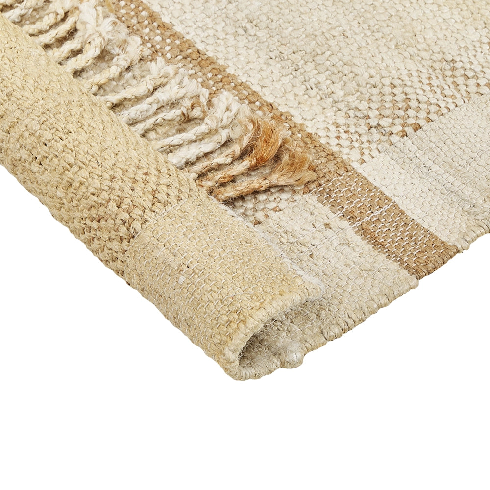 Tappeto in juta beige 140 x 200 cm con nappe motivo geometrico intrecciato a mano stile bohémien per soggiorno camera da letto