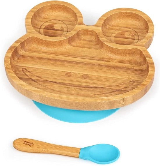 Set da bambino con il personaggio della rana - piatto ciotola cucchiaio - ecologico e sostenibile - set da bambino con piatto ciotola cucchiaio zucca per cibo - 100% bambù.