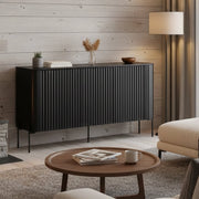 Credenza Susegana, Madia da salotto con tre ante battenti, Rialzata da terra, 150x40 h80 cm, Nero