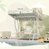 Dondolo per Bambini da Esterno a 2 Posti con Tettuccio Regolabile e Cinture di Sicurezza, 112x75x120 cm, Bianco
