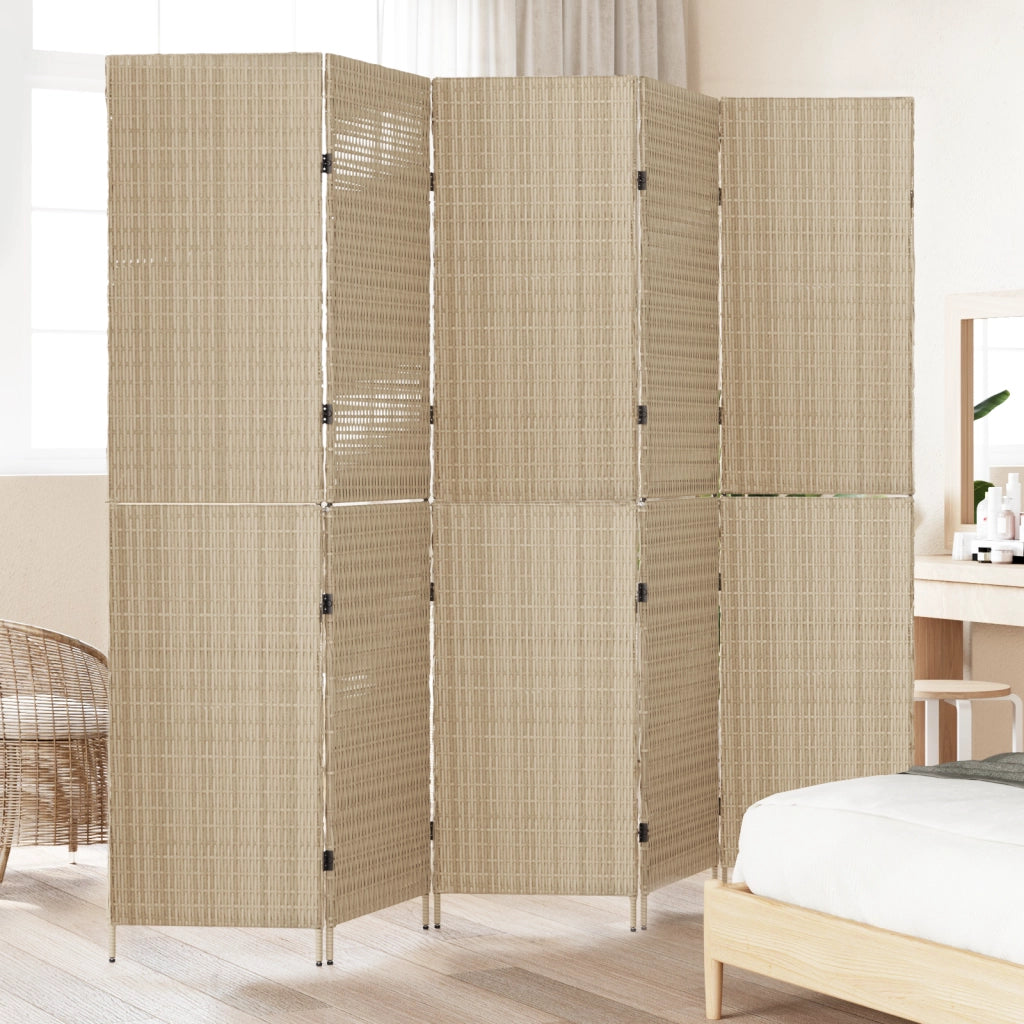 Paravento 5 Pannelli Pieghevole Beige 245x180 cm Poly Rattan