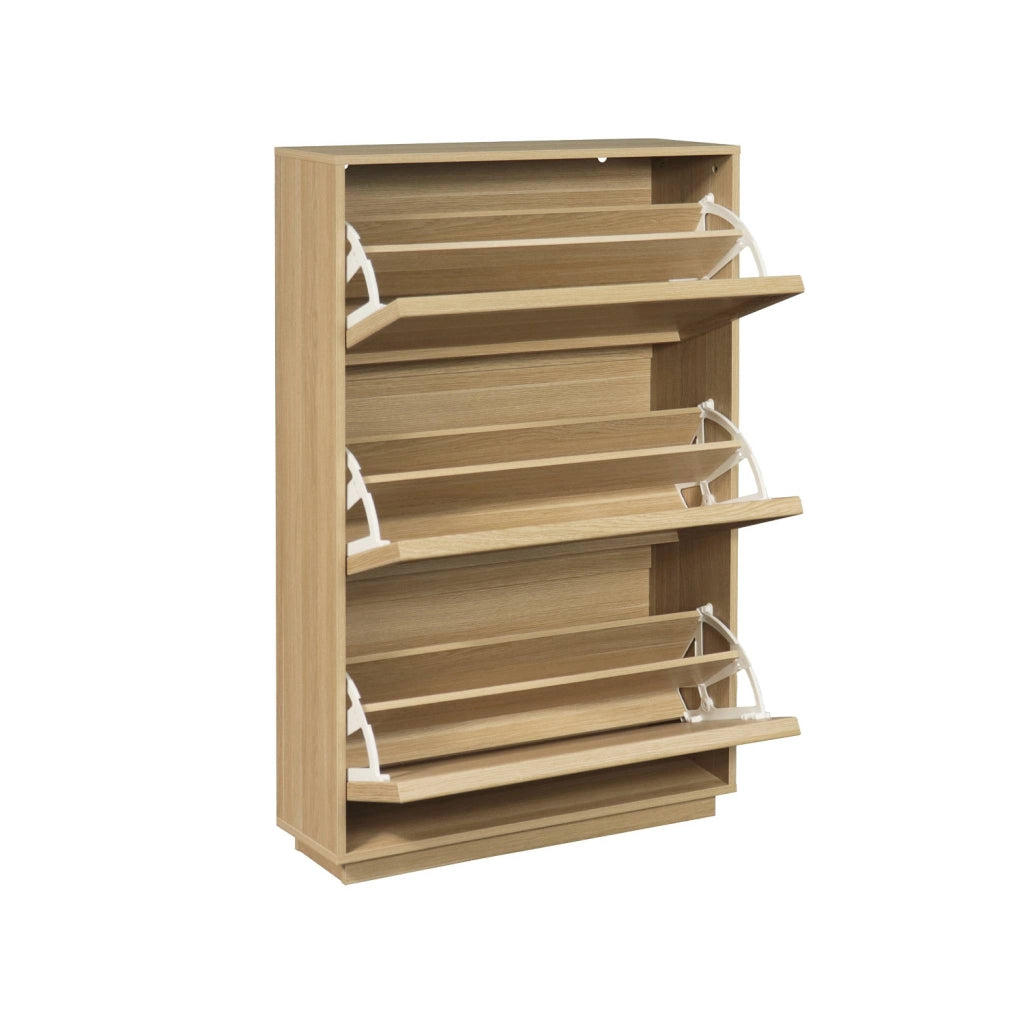 Scarpiera in legno, 3 ante, marrone naturale
