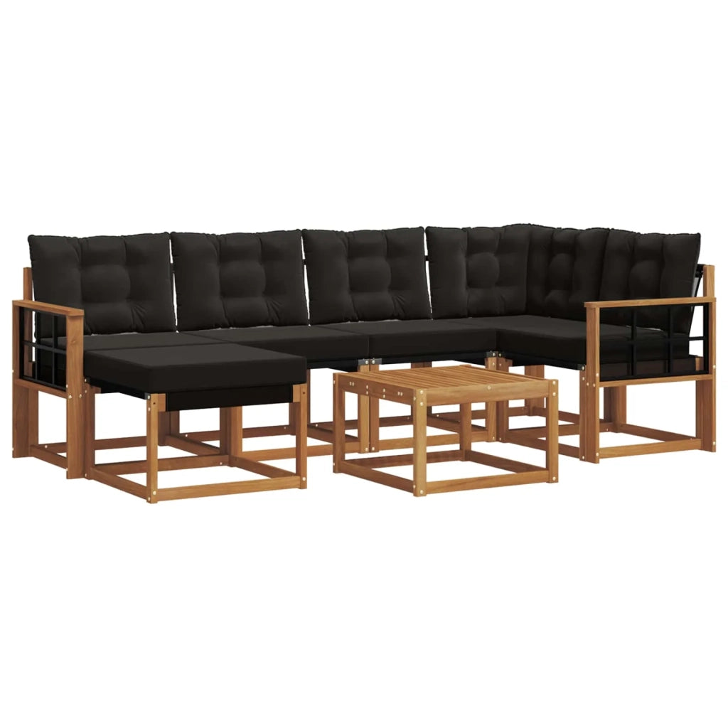 Set di divani da esterno con cuscino 7 pcs Naturale e Nero