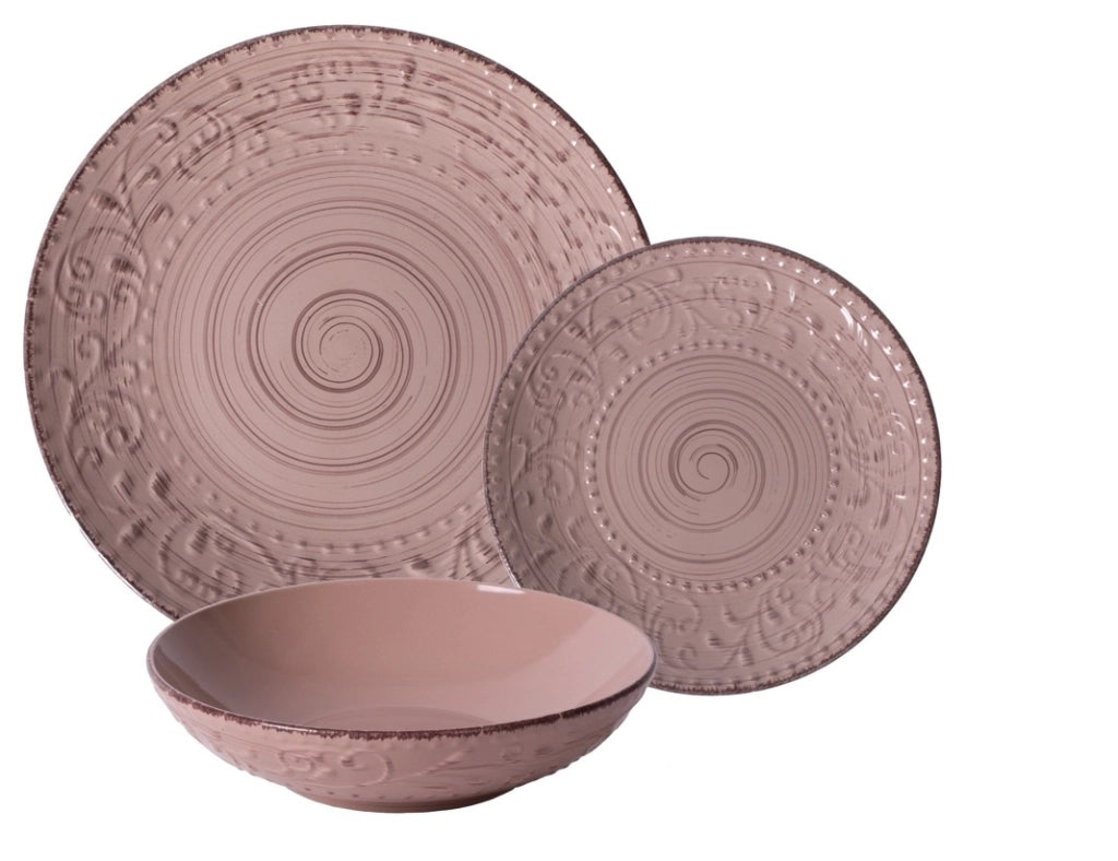 MAURY'S PRINCESS SERVIZIO DI PIATTI IN CERAMICA DA 18 PEZZI FONDO ROSA