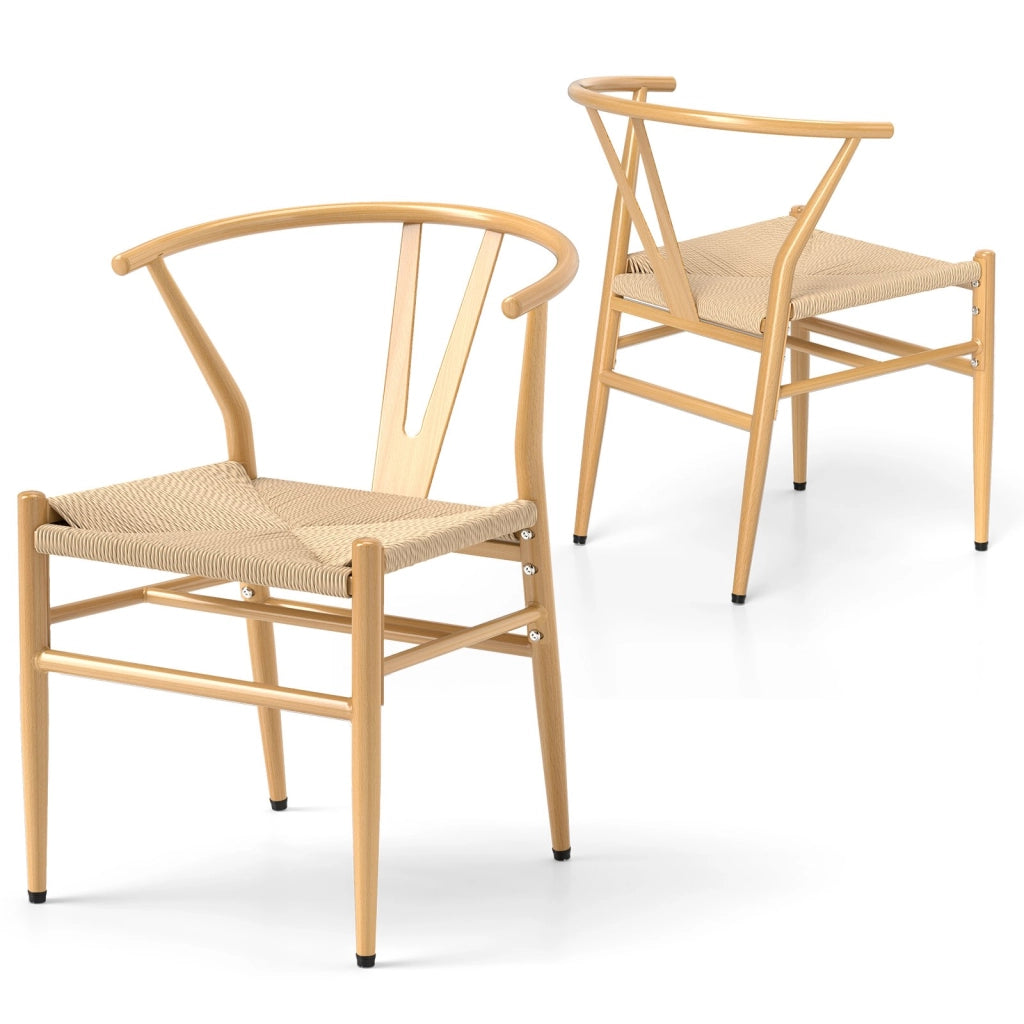 Sedie da cucina con schienale a forma di Y e cuscino in rattan intrecciato, Sedie d'accento impilabili Naturale-Sedie da pranzo