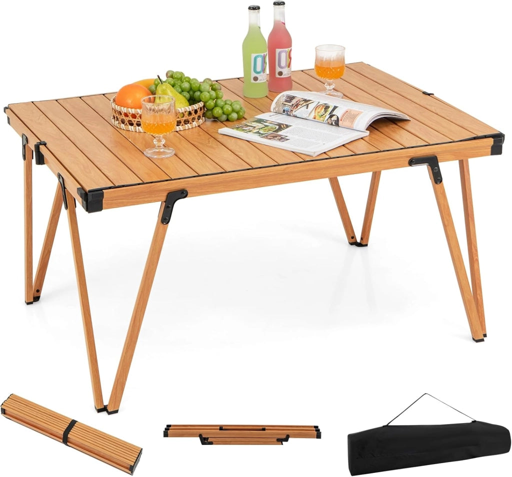 Tavolino da Giardino Pieghevole & Portatile con Borsa di Conservazione, Tavolo da Campeggio con Piano in Alluminio, Tavolo da Esterno per Picnic, Feste, BBQ, Spiaggia, Balcone (Argento)