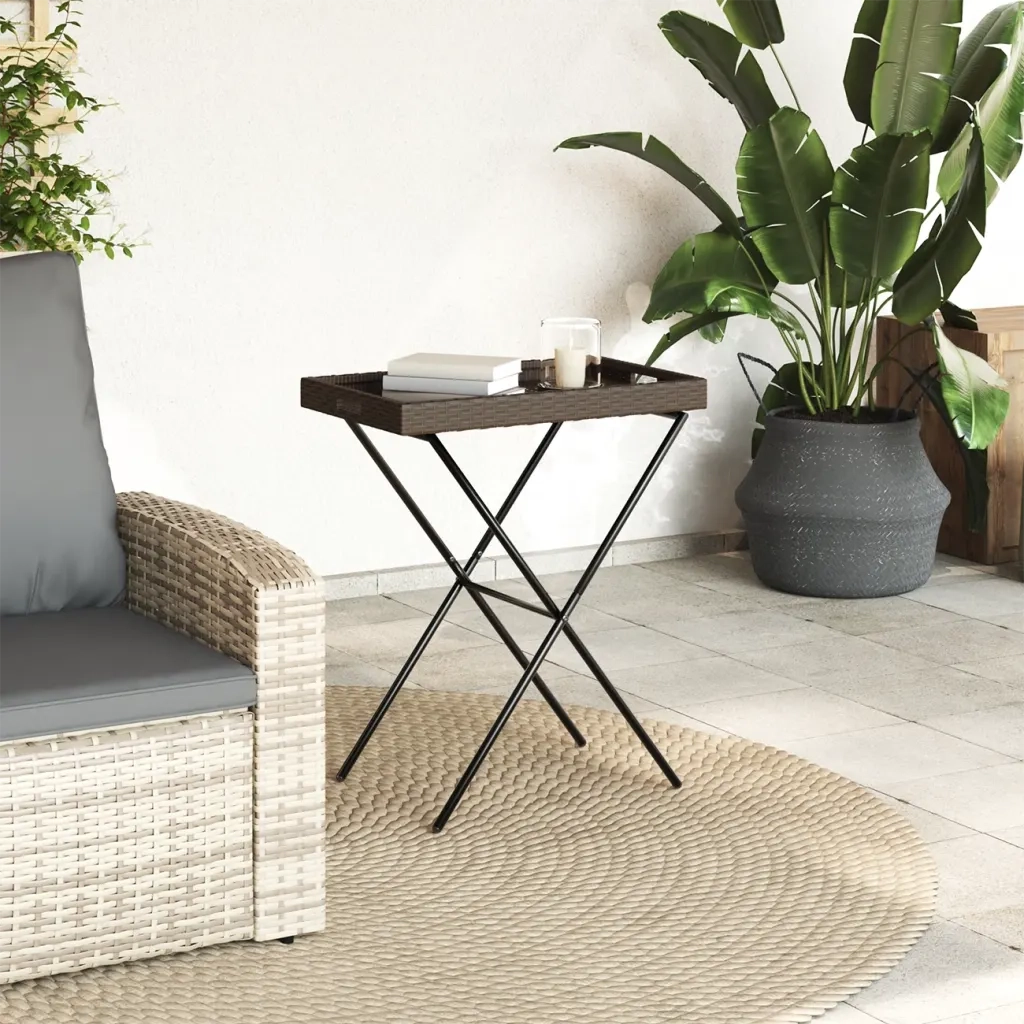 Tavolino da Giardino | Tavolino Vassoio Pieghevole Marrone 65x40x75 cm in Polyrattan