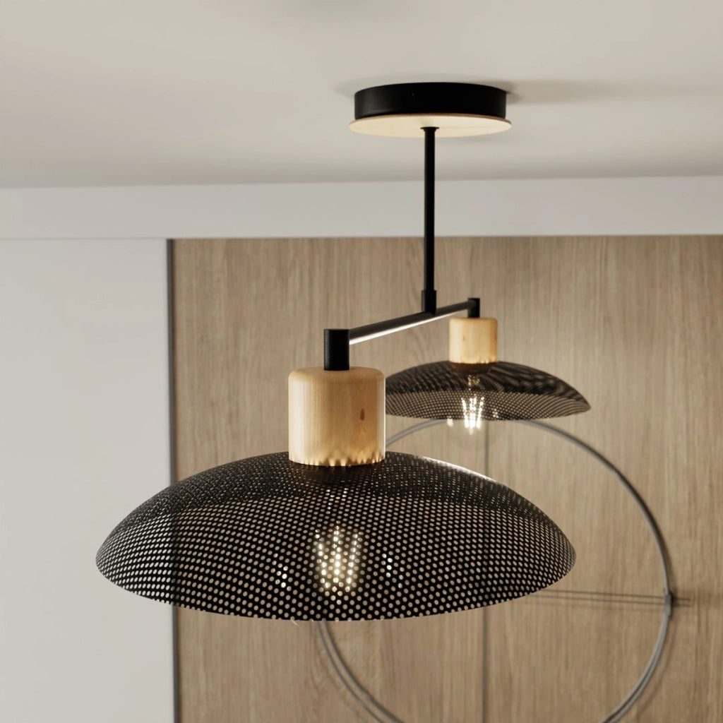 Lampada a sospensione KOBE in acciaio nero e legno naturale