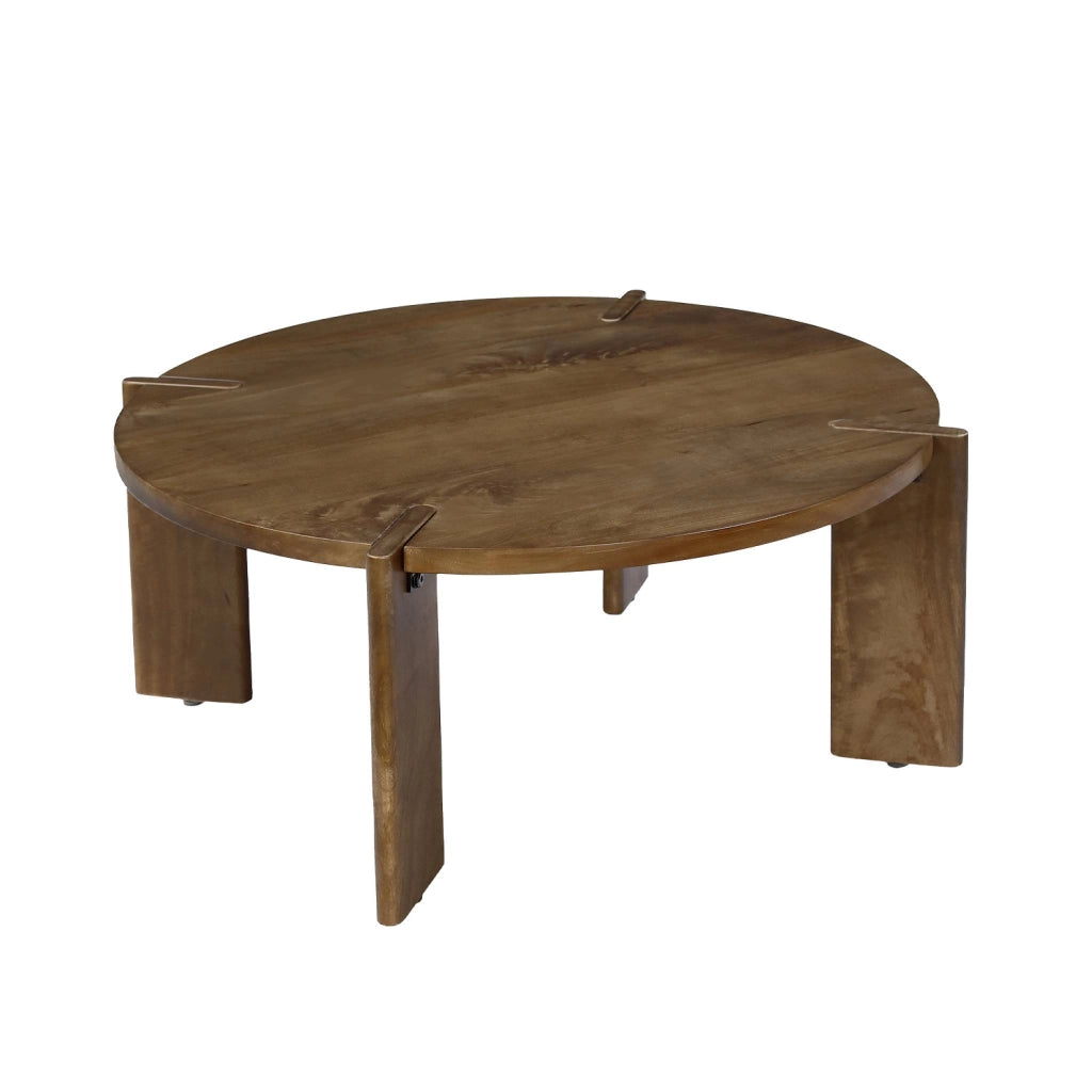 Tavolino da caffè esotico rotondo in legno massello, noce