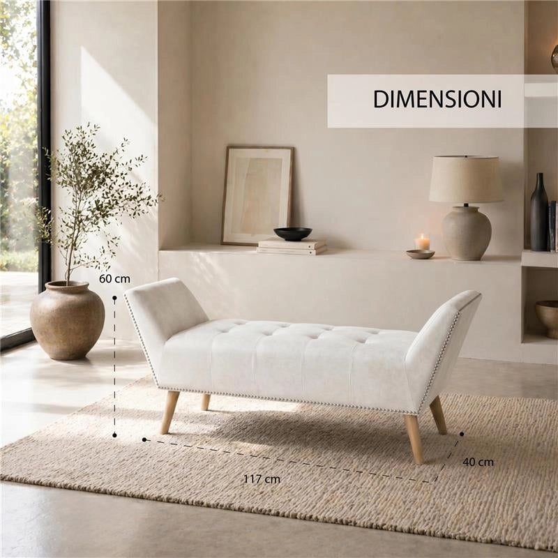PANCA IN SIMILPELLE CON GAMBE LEGNO 117 X 40 X 60 CM IN COLORE BIANCO